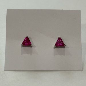 SUZANNE SOMERS Vintage 925 Sterling Silver Trilliant Cut CZ Gem Earrings - Pink